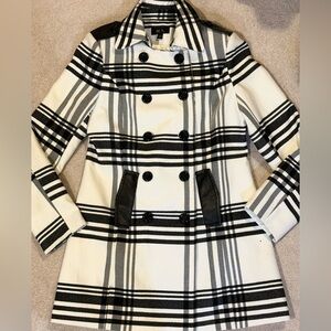 BCX Black and White Plaid Trench Coat